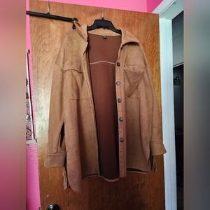 Shien| Faux Suede Jacket with Fringes